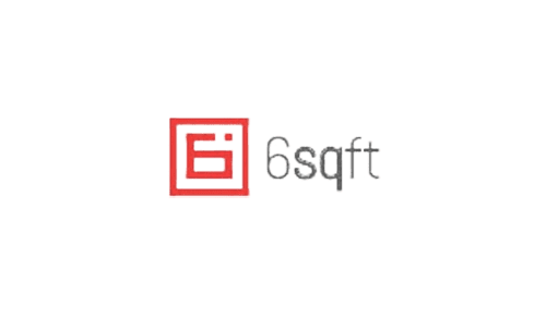 A red and white logo for 6 sqft